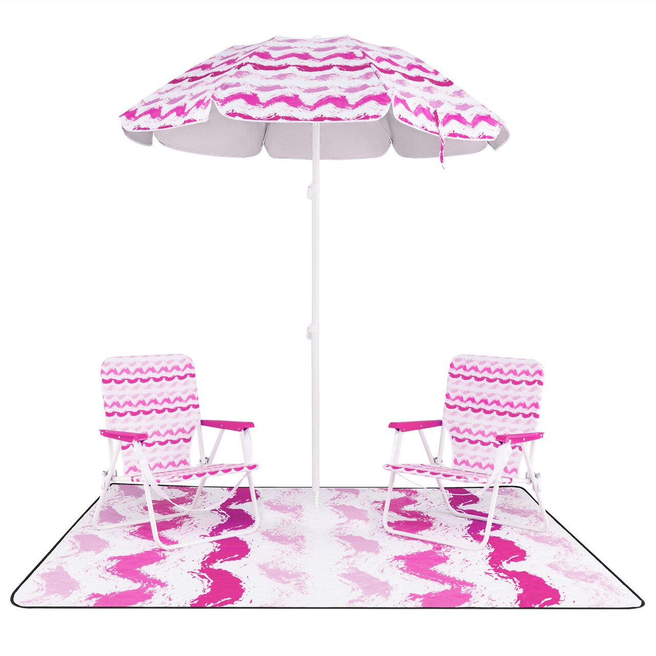 4-Piece Beach Umbrella Set with 2 Foldable Chairs and Picnic Blanket